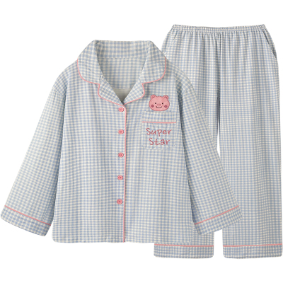情侣天然纯棉绣花家居服春秋