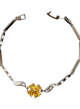 铜镀白金黄彩宝花朵手链不掉色