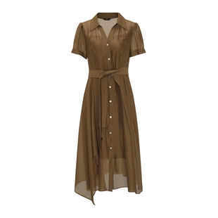 莱芙·艾迪儿夏季轻薄光泽感衬衫连衣裙女新款欧根纱中长裙子