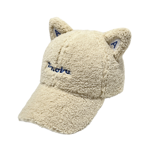 帽子女款冬季韩版羊羔绒棒球帽保暖可爱耳朵学生显脸小鸭舌帽潮