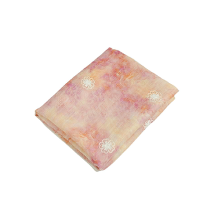 垂坠飘逸粉紫晕染感白色小花刺绣竖褶皱天丝布料汉服衬衫面料B