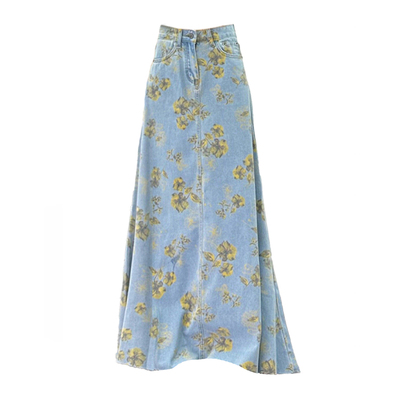 特大码美式复古蓝时尚百搭裙子女