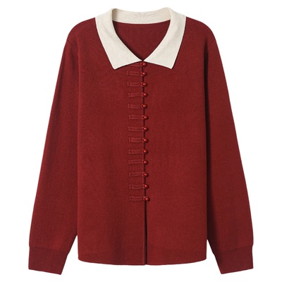 恒源祥羊毛翻领开衫女2025新款