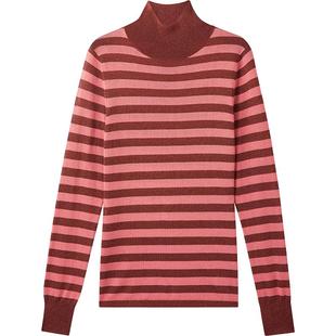 LK BENNETT粉色条纹针织上衣女秋新款高领气质显瘦金丝打底