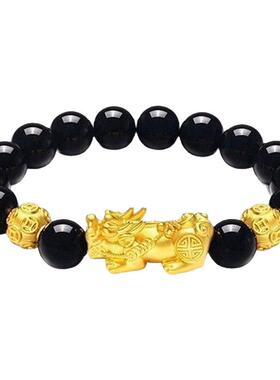 新款24K黄金貔貅手链男女款仿金包银转运珠红玛瑙黑曜石皮丘手串