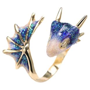 可调节大小星空蓝龙开口戒指女个性小众食指环轻奢潮人男日韩网红