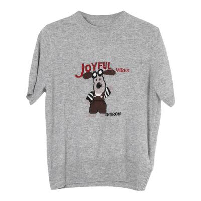 西町村屋小狗提花圆领羊毛毛衣女