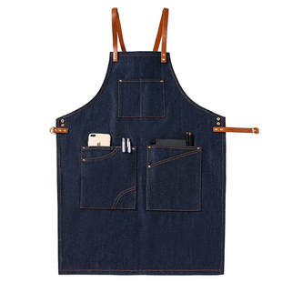 牛仔围裙餐饮专用男士调酒师吧台花店美甲时尚高级咖啡师工作服女