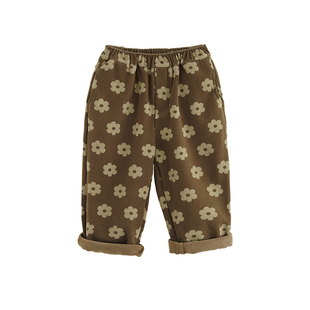 砚台家森系儿童灯芯绒裤子女童加绒裤子波点长裤宝宝休闲裤秋冬款