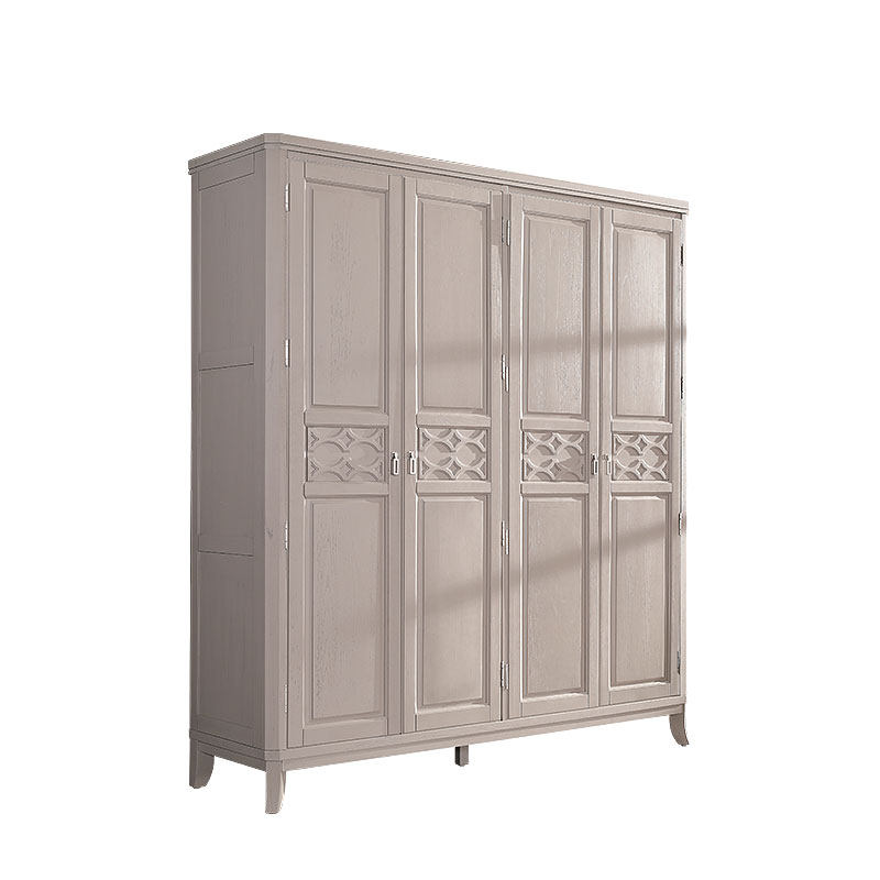 美式轻奢浅灰色红橡木实木三门四门衣柜卧室开门大衣橱1.5米1.9米