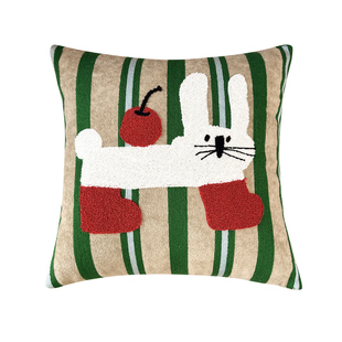 苹果兔新年发财客厅沙发抱枕靠垫高级感喜庆腰枕靠背抱枕套不含芯