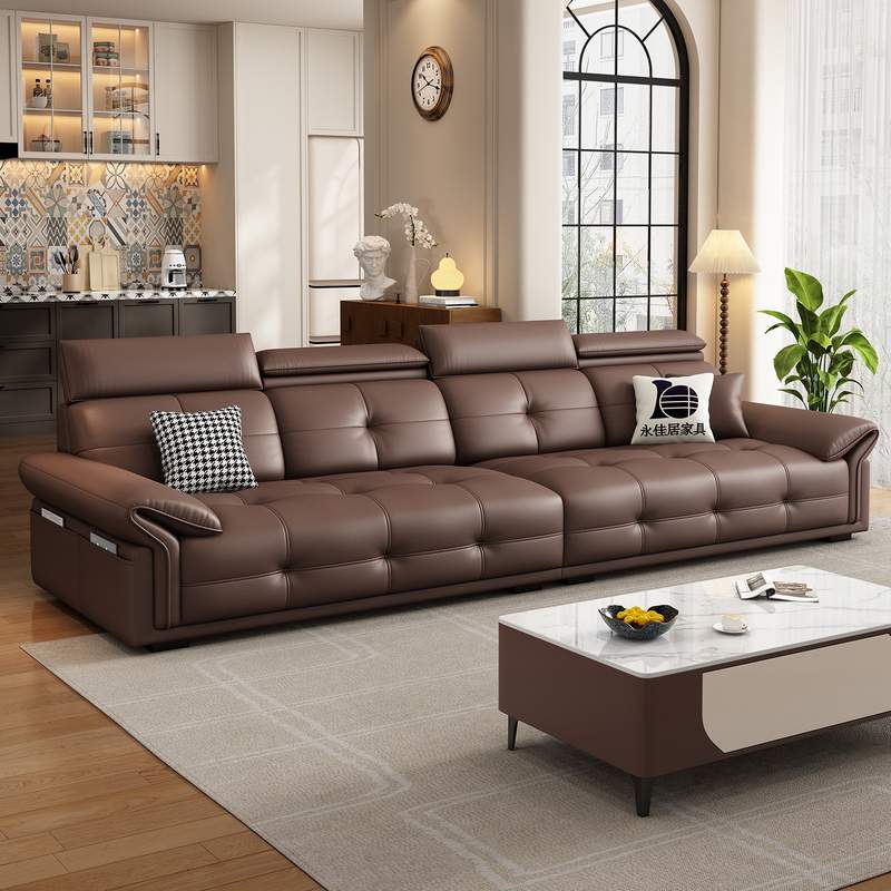 粤佳居2025款客厅小户型真皮沙发高靠背劳伦斯钢琴键头层牛皮沙发