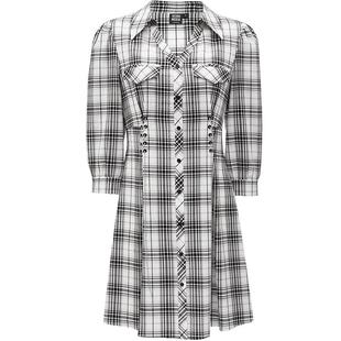 Vero Moda奥莱连衣裙子秋冬清仓七分袖复古格纹收腰A字短裙女流行