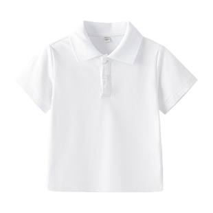儿童短袖polo衫夏季中小学生校服毕业班服男女童纯白色翻领棉T恤