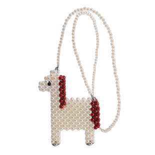 2026马年新款mini口红包串珠小马包女手工编织珍珠斜挎可爱小包包