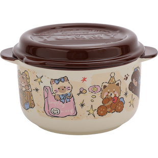 陶瓷带盖泡面碗家用面条碗可爱漂亮碗个人专用双耳面条碗螺蛳粉碗