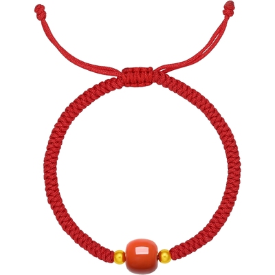 周六福黄金玛瑙手绳女款黄金红绳官方旗舰店送新年礼物正品定价