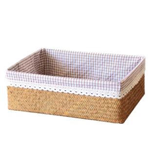 收纳筐藤编海草编织布艺桌面大号竹篮子电视柜收纳框零食筐收纳盒