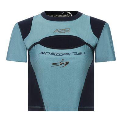 ANDERSSON BELL 春季新款女士挖剪拼色弹力短袖T恤