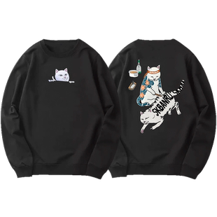 美国潮贱猫上衣街头风恶搞中指猫外套男女学生情侣长袖圆领卫衣服