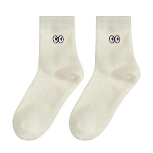 水貂绒白色袜子女冬季毛茸茸保暖中筒袜加绒日系搞怪表情睡眠女袜