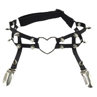 亚系朋克丝袜夹吊带爱心腿环铆钉勒肉皮带女y2k情趣大腿绑带饰品