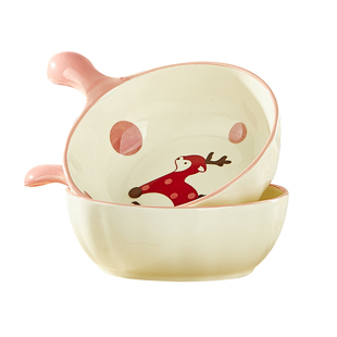 陶瓷双耳花边碗家用大号碗沙拉水果碗可爱好看釉下彩个人专用面碗