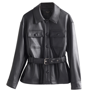 宋佳同款皮衣真皮羽绒服女短款2025冬新款系带收腰皮夹克加厚外套