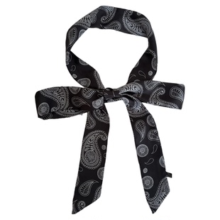 通勤经典黑白腰果花丝巾女长条系脖子丝带装饰腰带复古发带配饰