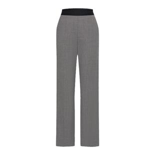 MSGM秋冬新款女士灰色松紧腰羊毛西装直筒休闲长裤商务正装高级感