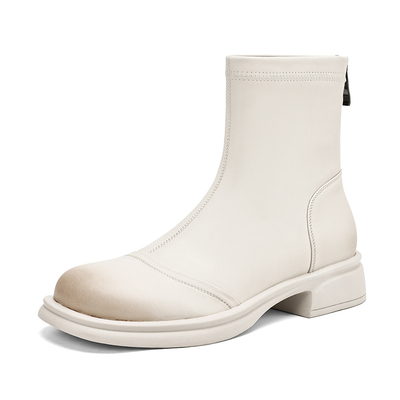 达芙妮厚底马丁靴女白色短靴