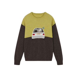 UOOYAA/乌丫2025冬季新款「奇幻都市」旅行小狗撞色套头毛衫