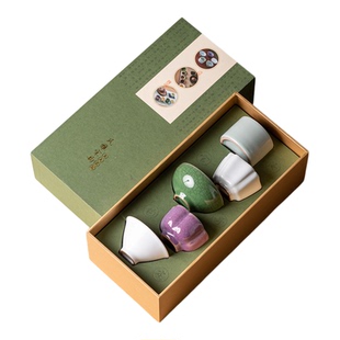 儒笙五大名窑套装功夫茶具品茗杯陶瓷茶杯提梁壶送礼长辈喝茶专用