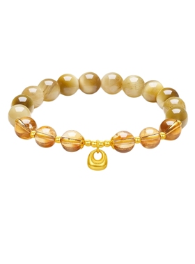 周六福金珠手链美拉德虎眼石转运珠手串手饰S925银圣诞礼物送女友