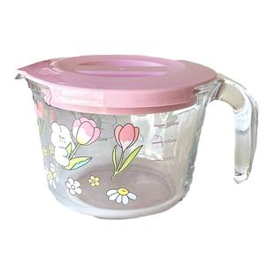 耐高温玻璃量杯带刻度喝水杯大容量600ml带盖带手柄烘焙打蛋杯子