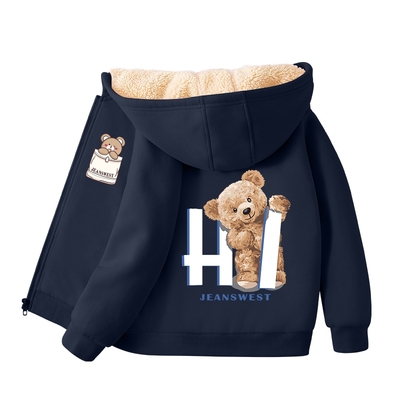 真维斯童装男孩外套秋冬款2025新款男童羊羔绒连帽卫衣儿童冬装厚