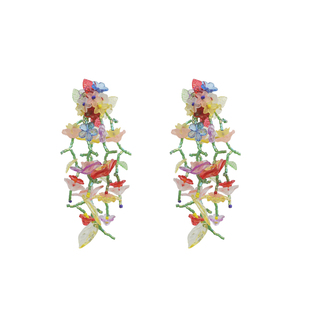 Chaifu studio/R246欧美个性夸张手工不对称编织串珠花形叶子耳钉