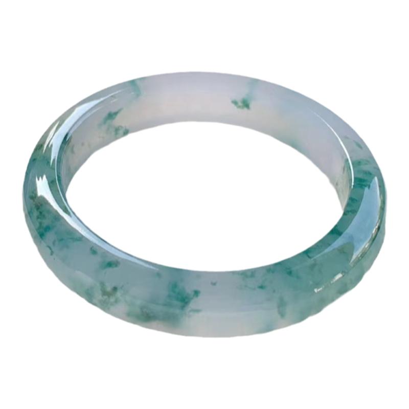 高冰飘花翡翠平替玉手镯独龙玉云南缅甸翡翠处理石英岩玉正圈女款