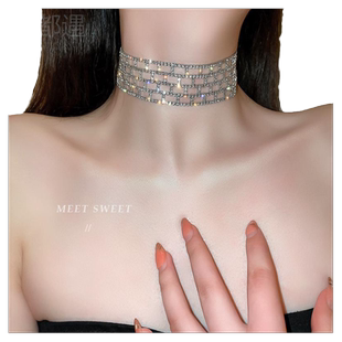 网红装饰项链女项圈颈带脖子饰品满钻choker颈圈颈链女小众锁骨链