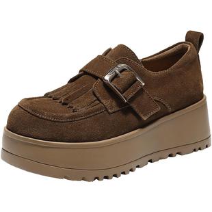 百丽厚底增高复古加绒乐福勃肯棉鞋女商场冬季雪地靴毛毛单鞋子预