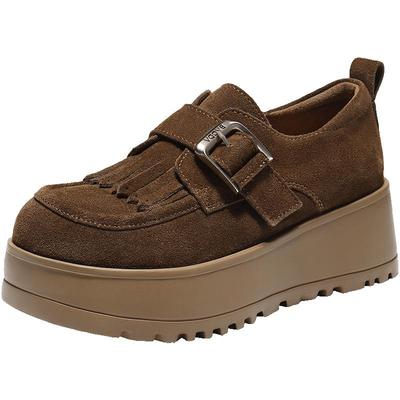 百丽厚底复古加绒乐福勃肯棉鞋女商场新款冬季雪地靴毛毛单鞋子预