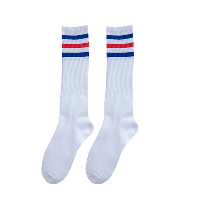 小腿袜子女日系条纹三条杠白色袜