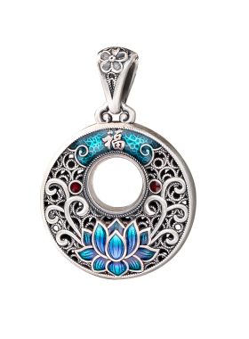 国潮珐琅彩莲花平安扣纯银吊坠项链女复古个性民族风长款毛衣链