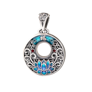 国潮珐琅彩莲花平安扣纯银吊坠项链女复古个性民族风长款毛衣链