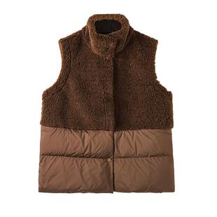 CHESONSE【双拼布丁】ms家 名媛气质拼色绵羊毛拼接羽绒马夹1304