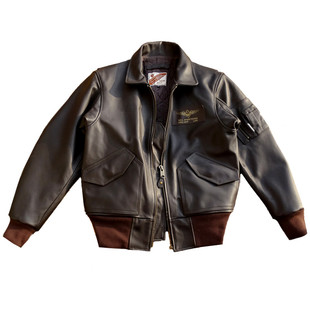 仅136件【美国摔纹无涂牛皮】欧版夹棉45P空军飞行短款真皮皮衣
