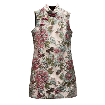 新中式改良连衣裙港式少女收腰减龄高定中国风重工艺年轻短款旗袍