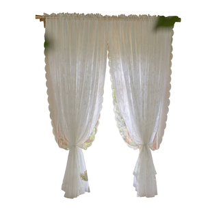 ins风白色蕾丝双层飘窗窗帘公主风卧室透光不透人小窗户半帘纱帘