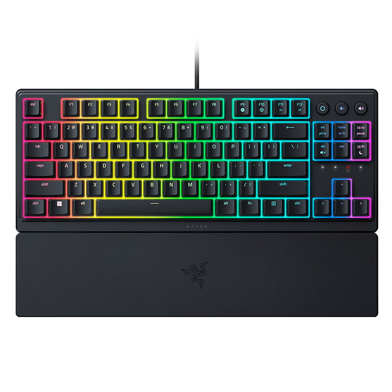 雷蛇（Razer）雨林狼蛛V3竞技版 轻机械电竞游戏键盘87键 带腕托
