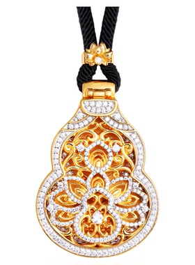 VISING黄金色葫芦观音吊坠手工花丝镶嵌刻丝工艺项链S925